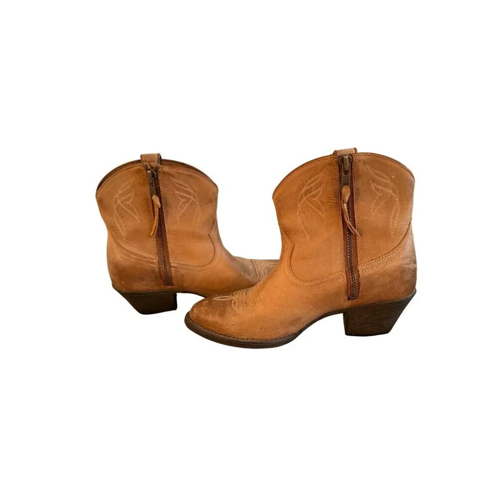 Ariat Womens Darlin Booties Size 6.5 Tan Leather Almond New West Heel Western